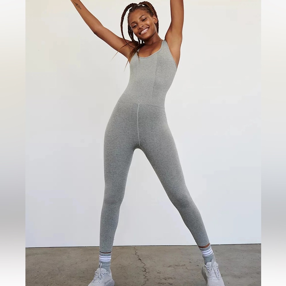 NWOT Free People Movement Good Karma Heather Olive One-Piece Jumpsuit size M/L